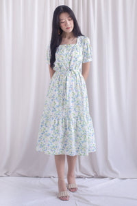 Antoinette Sashed Pintuck Hem Maxi Dress In White Floral