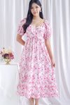 Auden Floral Embro Sleeved Overlap Maxi Dress In Pink