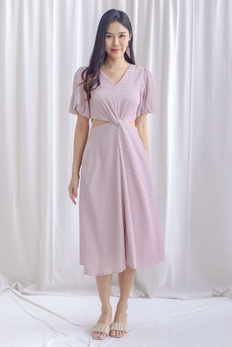 Bea Puffy Sleeve Knot Cut Out Midi Dress In Blush