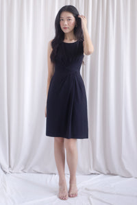 Bethany Pleated Waist Shealth Work Dress In Black