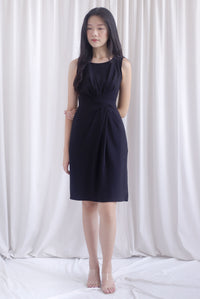 Bethany Pleated Waist Shealth Work Dress In Black
