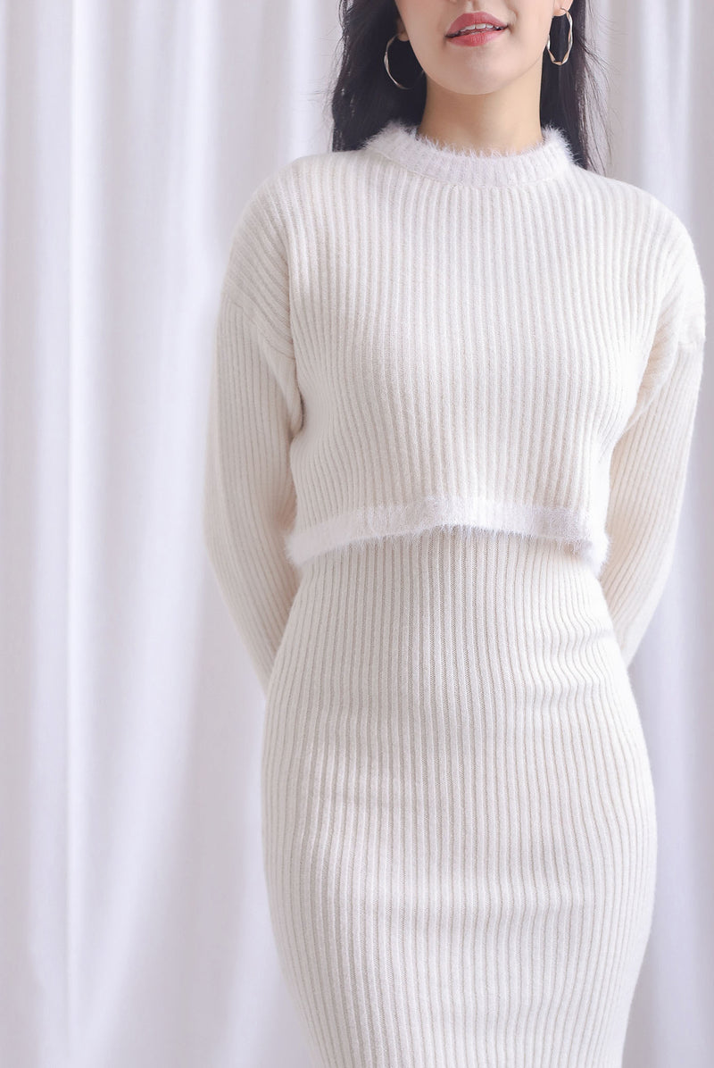 Cassidy Two Piece Furry Knit Set In Cream