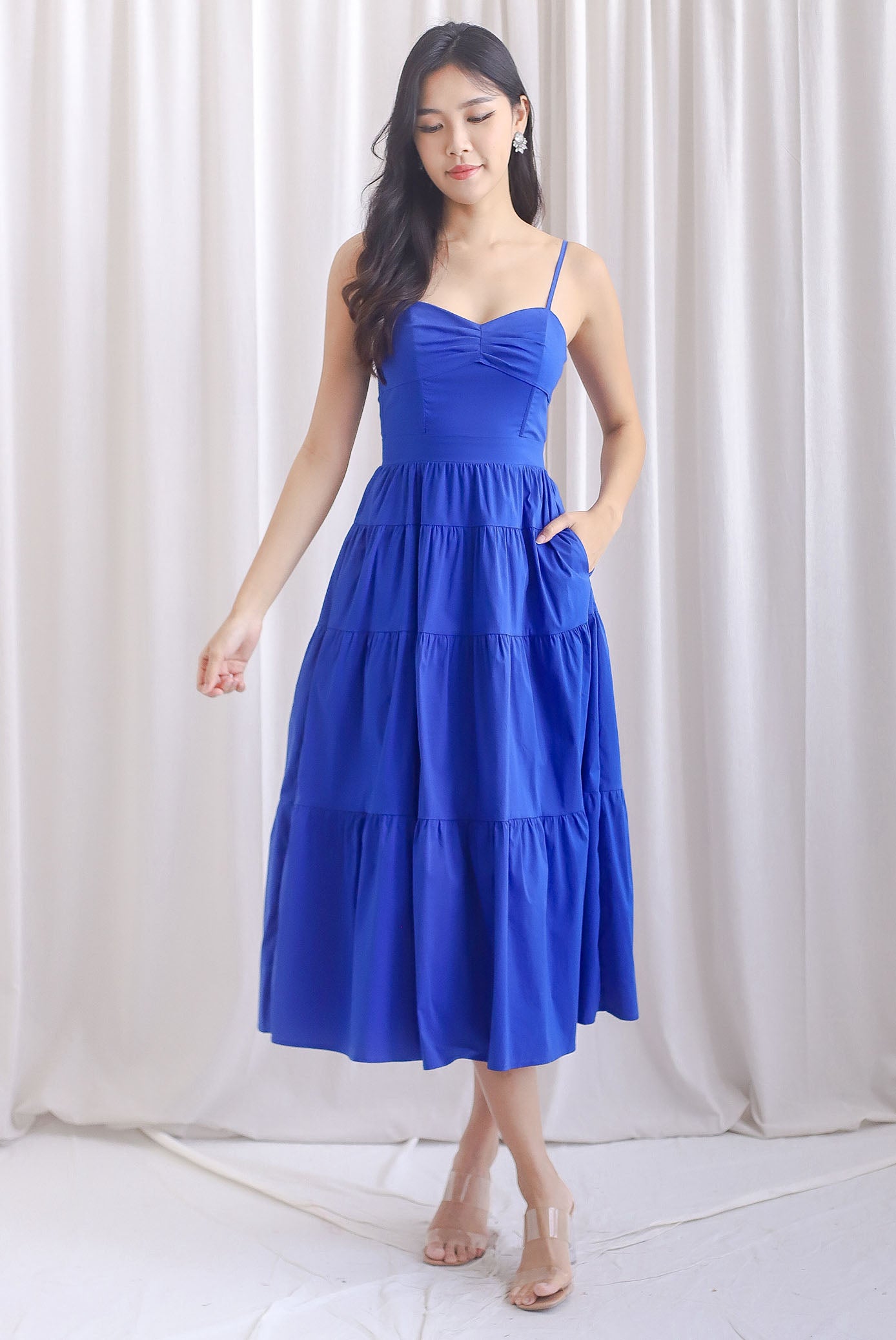 Gwendolyn Spag Tiered Maxi Dress In Cobalt Blue