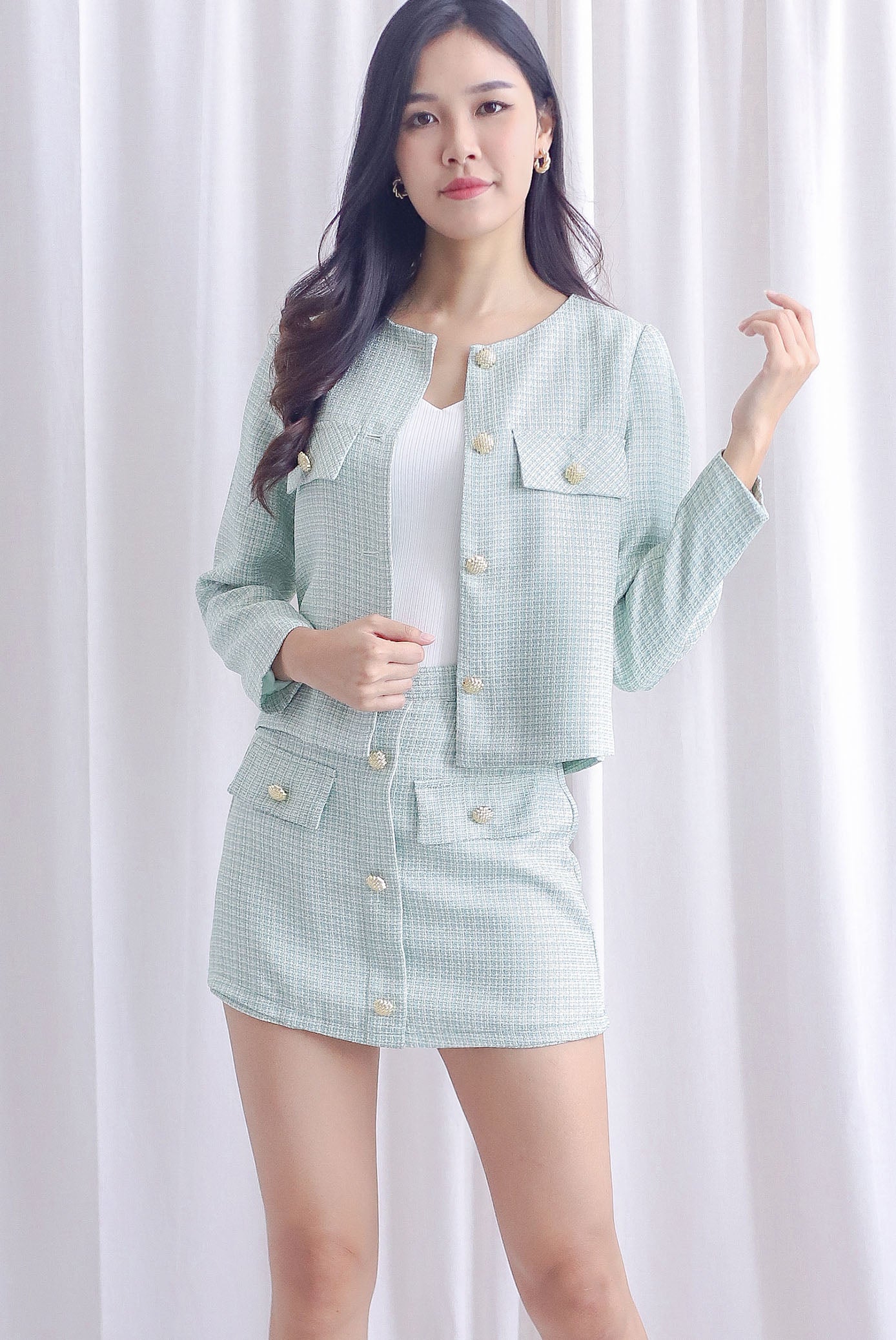 ★LANG&LU★ MONICA Tweed Jacket(Monica)_MINT LangdonTweedButtonJacket-