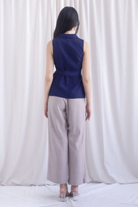 Margaux Collar Front Zip Top In Navy Blue