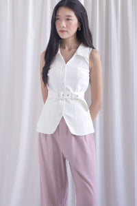 Margaux Collar Front Zip Top In White