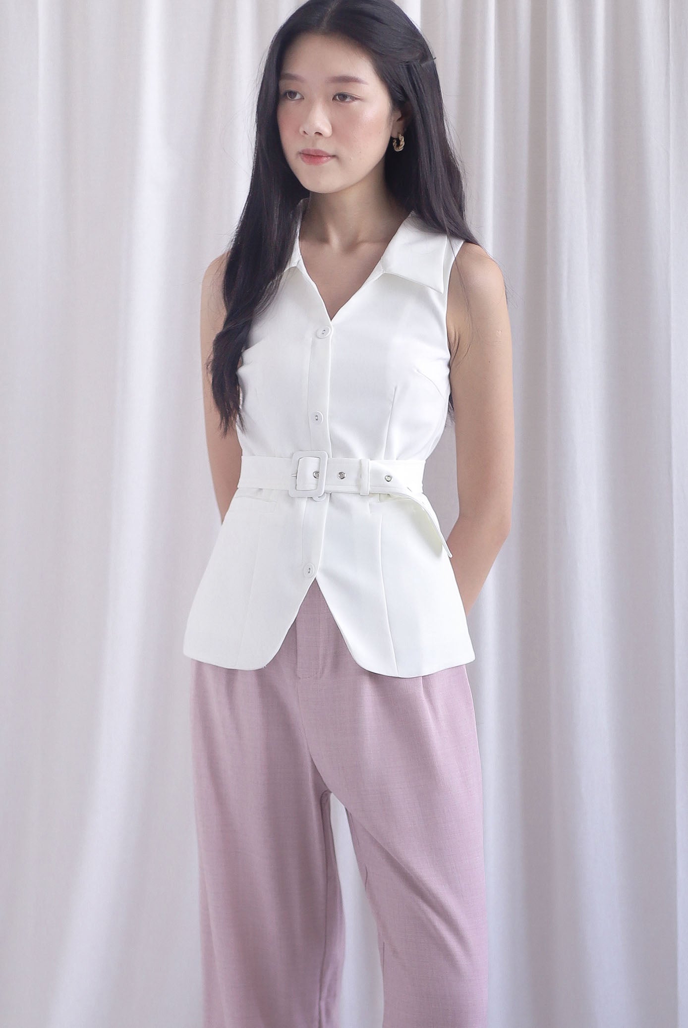 Margaux Collar Front Zip Top In White