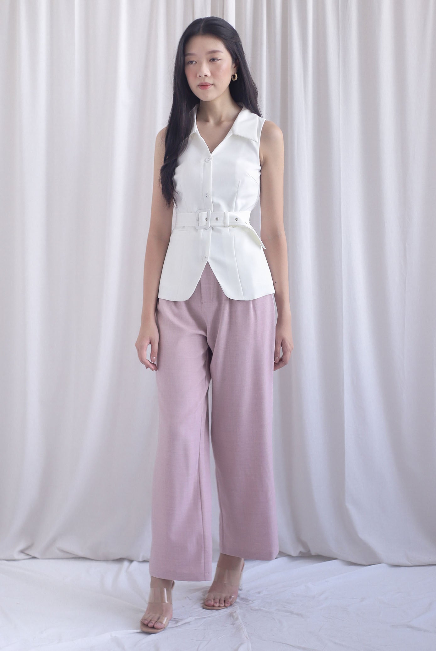 Margaux Collar Front Zip Top In White