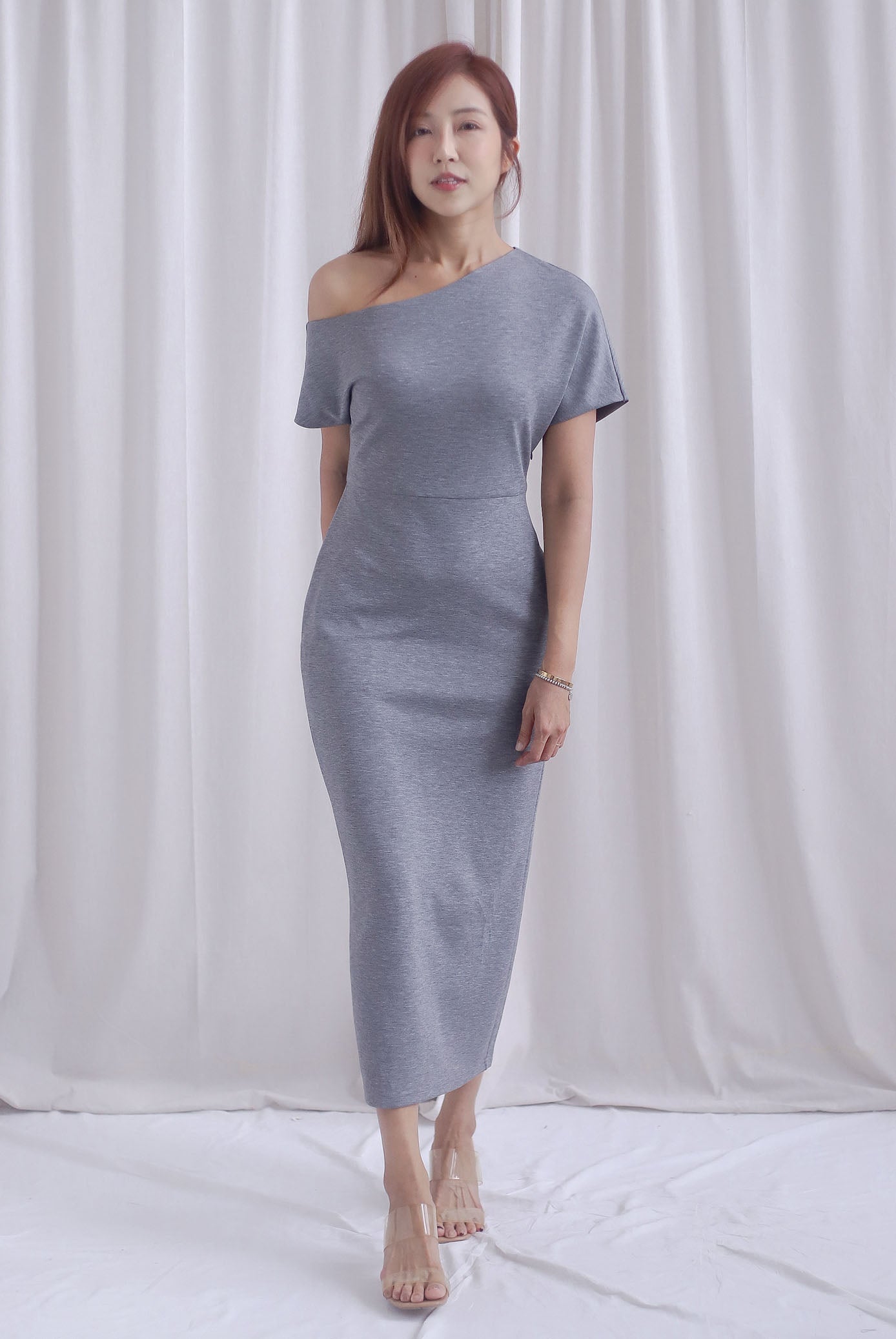 Monaco Asymmetrical Dress In Heather Grey – The Design Closets