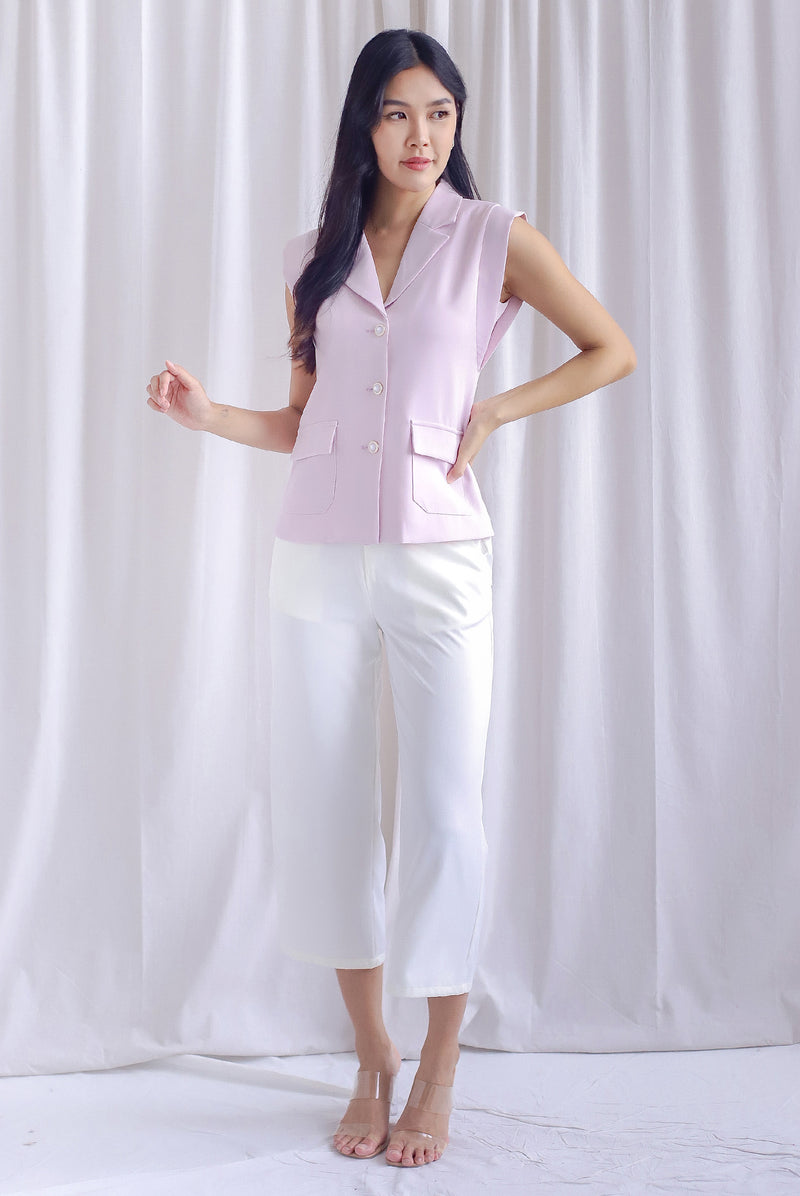 Oakleigh Buttons Lapel Vest Top In Pink