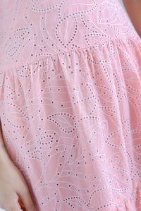 Penny Embro Eyelet Buttons Sleeved Dress In Pink