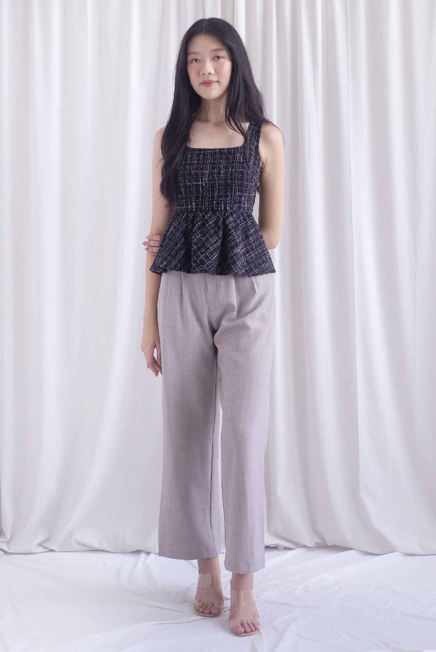 Sanders Tweed Peplum Top In Black