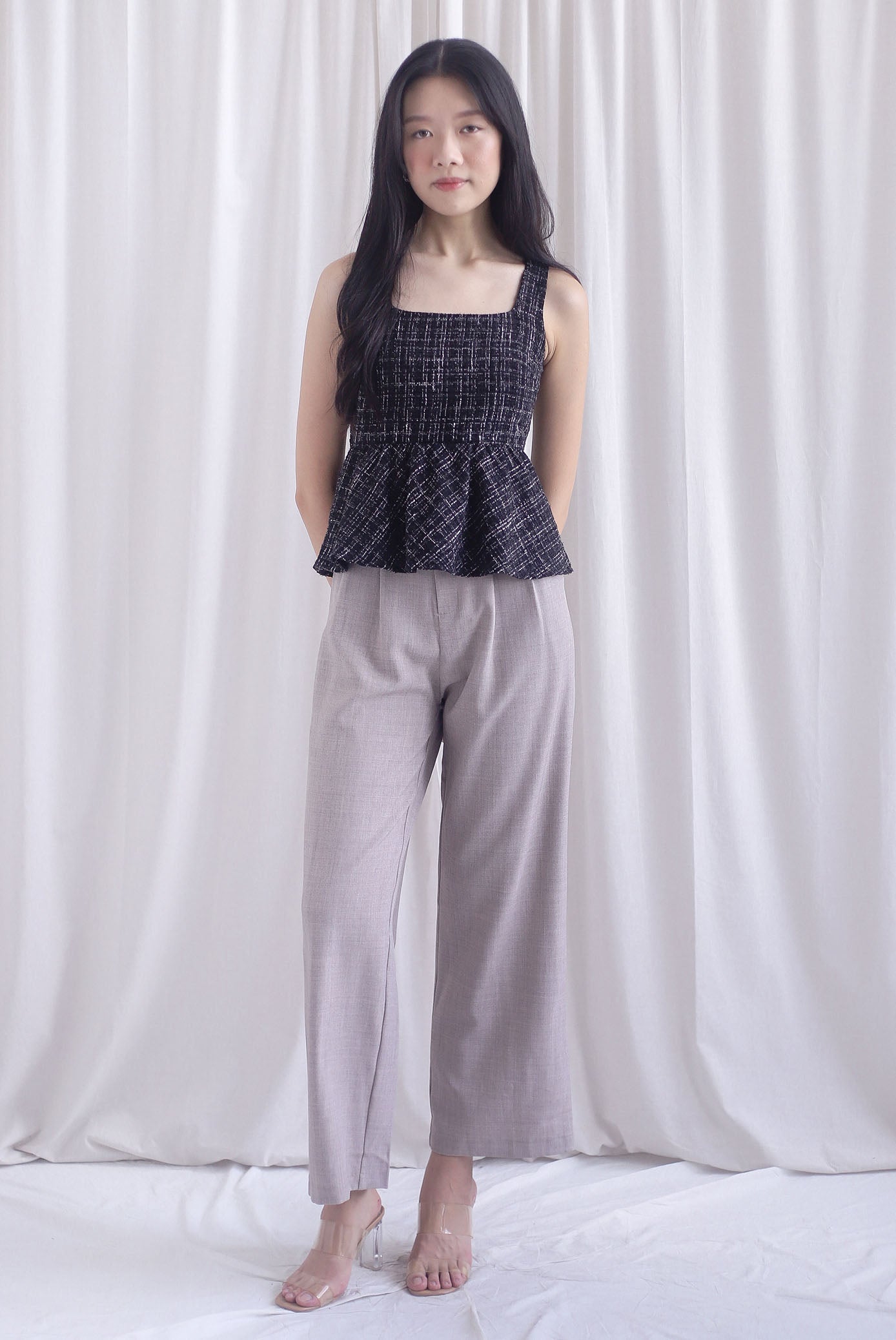 Sanders Tweed Peplum Top In Black