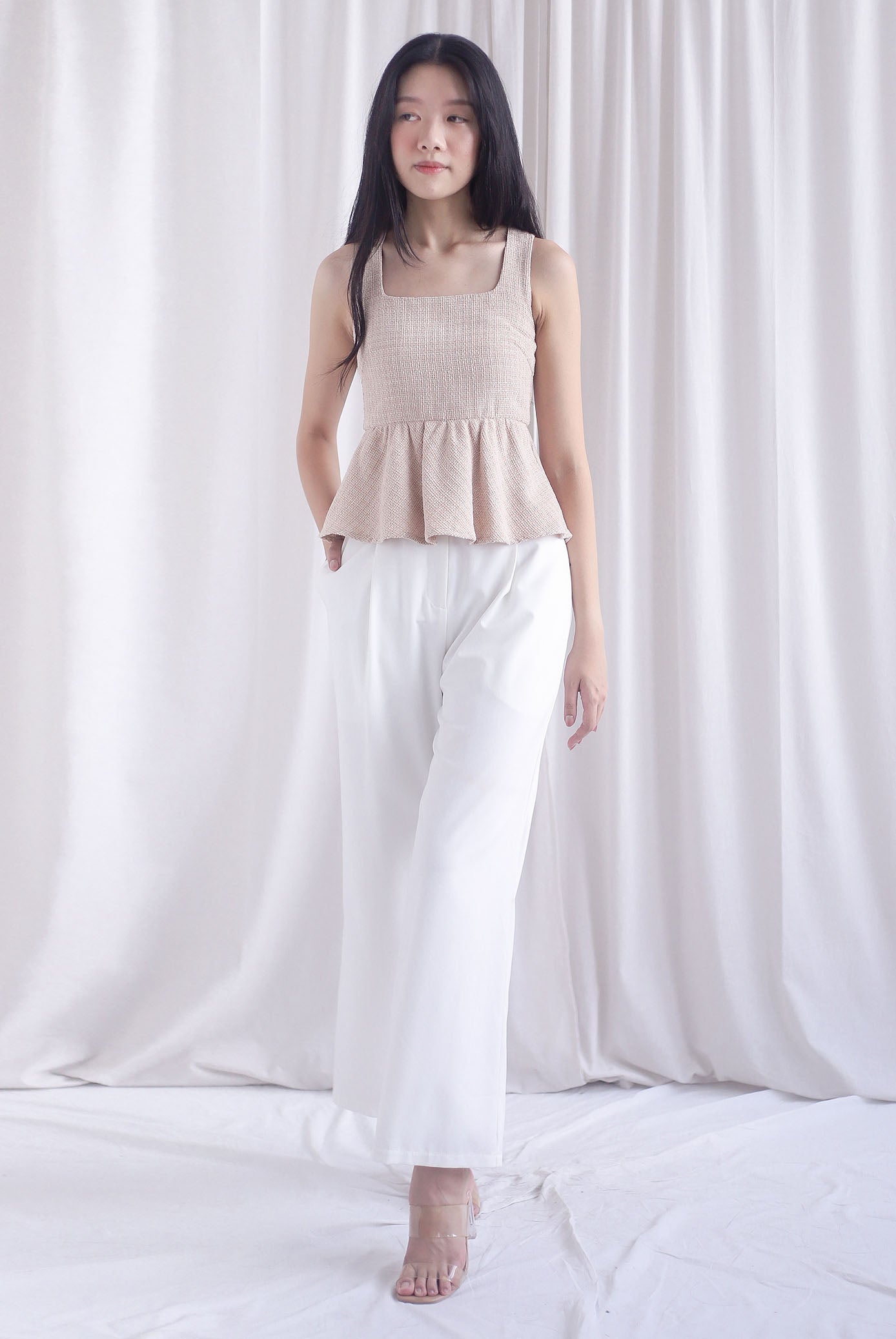 Sanders Tweed Peplum Top In Ecru