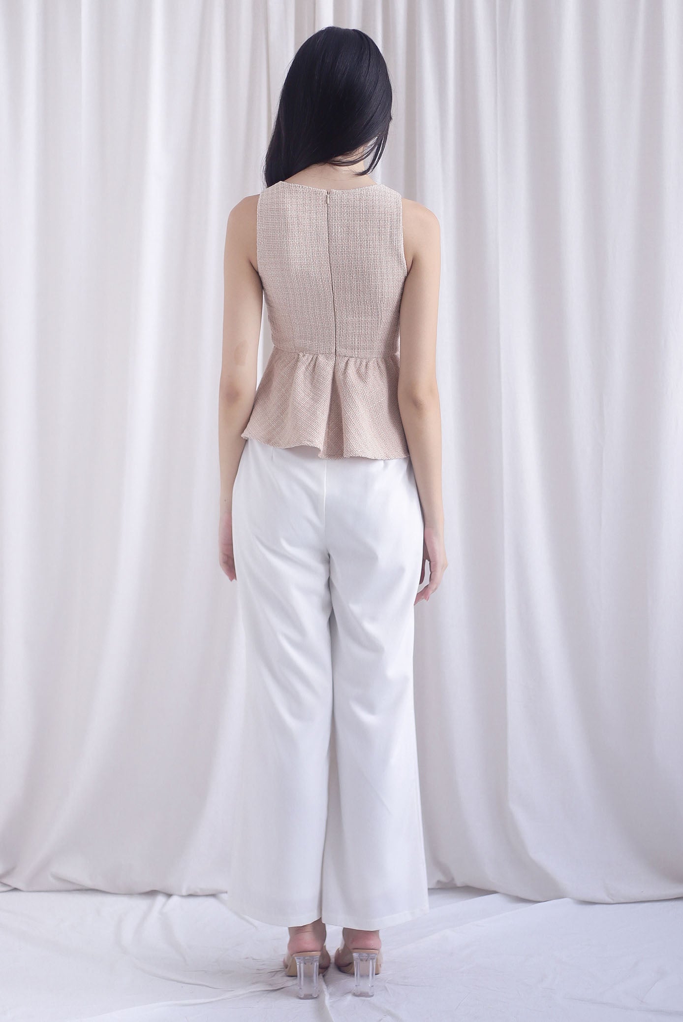 Sanders Tweed Peplum Top In Ecru
