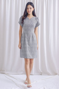 TDC Poesy Tulip Sleeve Work Dress In Houndstooth