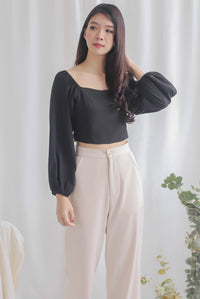 Christal Long Puffy Sleeve Top In Black
