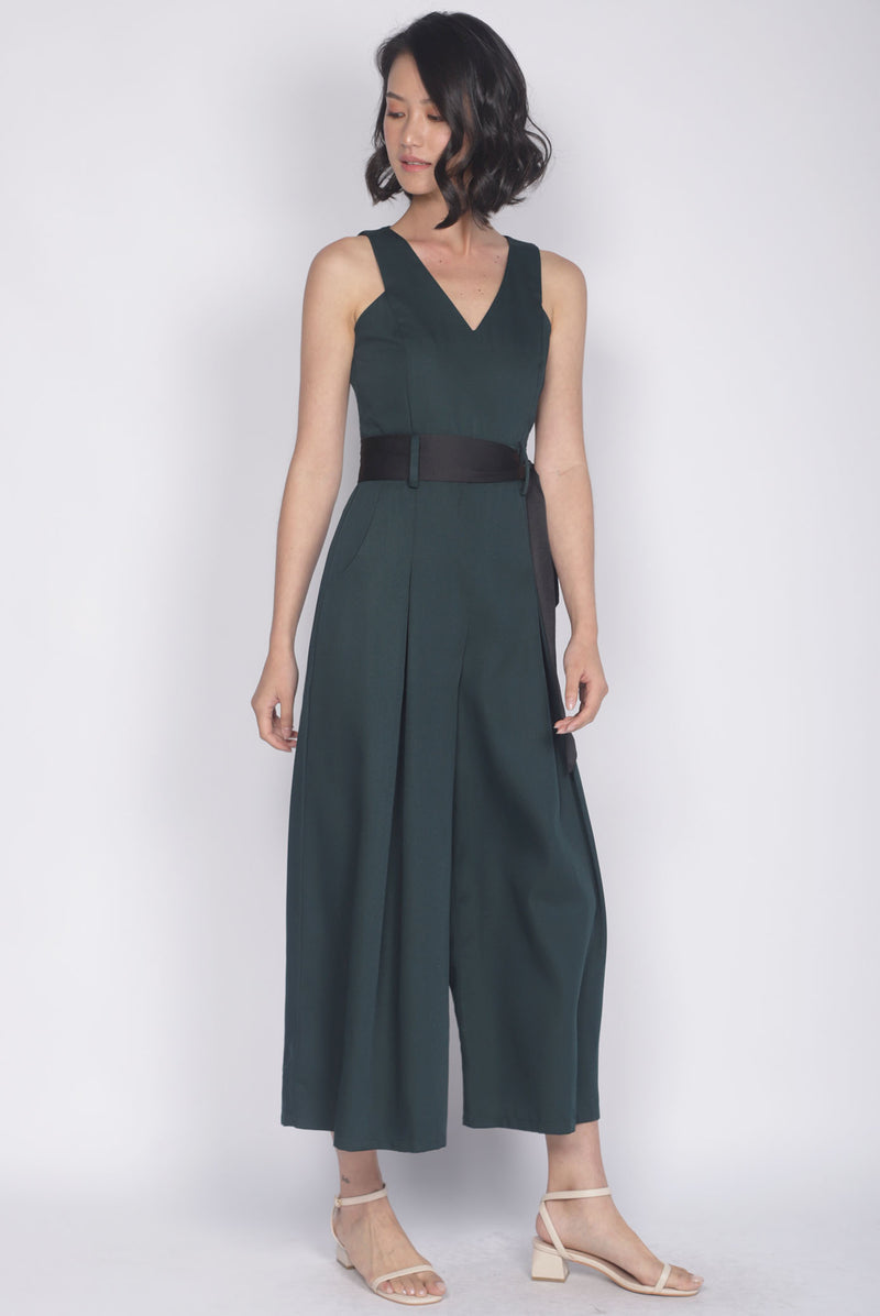 *Premium* TDC Hermione Flare Sash Jumpsuit In Forest Green
