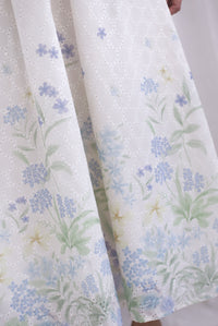 Abundance Embro Floral Puffy Sleeves Bustier Maxi Dress In Blue