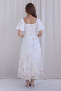 Abundance Embro Floral Puffy Sleeves Bustier Maxi Dress In Pink