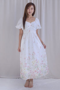 Abundance Embro Floral Puffy Sleeves Bustier Maxi Dress In Pink