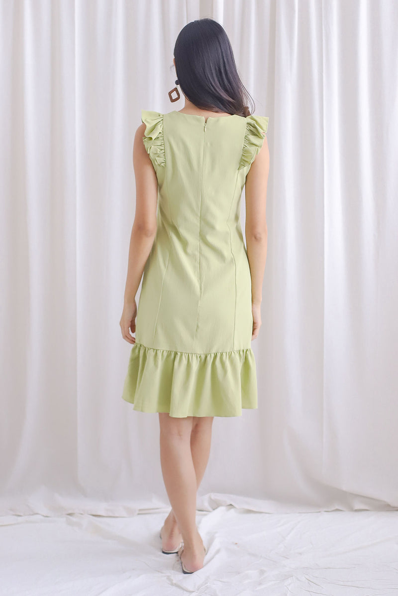 Acacia Flutter Sleeve Dress In Apple Green