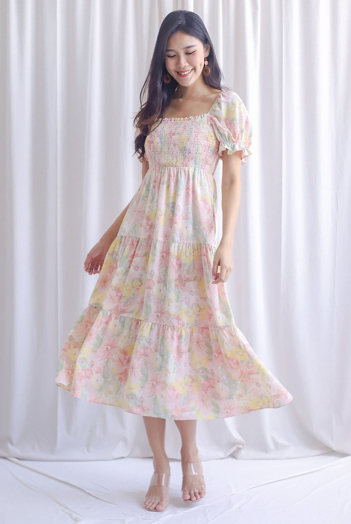*Backorder* Adyson Floral Puffy Sleeve Smocked Maxi Dress In Sweet Pink