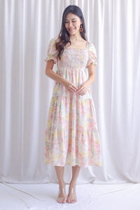 Adyson Floral Puffy Sleeve Smocked Maxi Dress In Sweet Pink