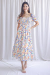 *Backorder* Adyson Floral Puffy Sleeve Smocked Maxi Dress In White