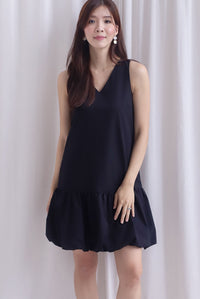 Agnella Balloon Hem Babydoll Dress In Black