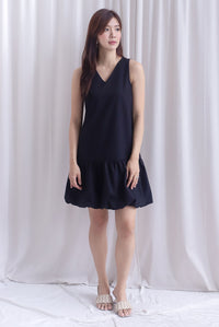Agnella Balloon Hem Babydoll Dress In Black