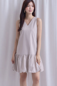 Agnella Balloon Hem Babydoll Dress In Ecru