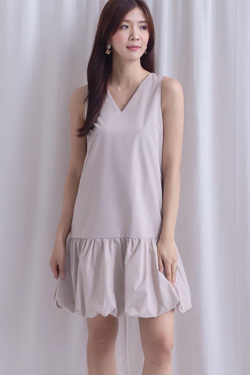 Agnella Balloon Hem Babydoll Dress In Ecru