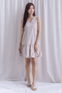 Agnella Balloon Hem Babydoll Dress In Ecru