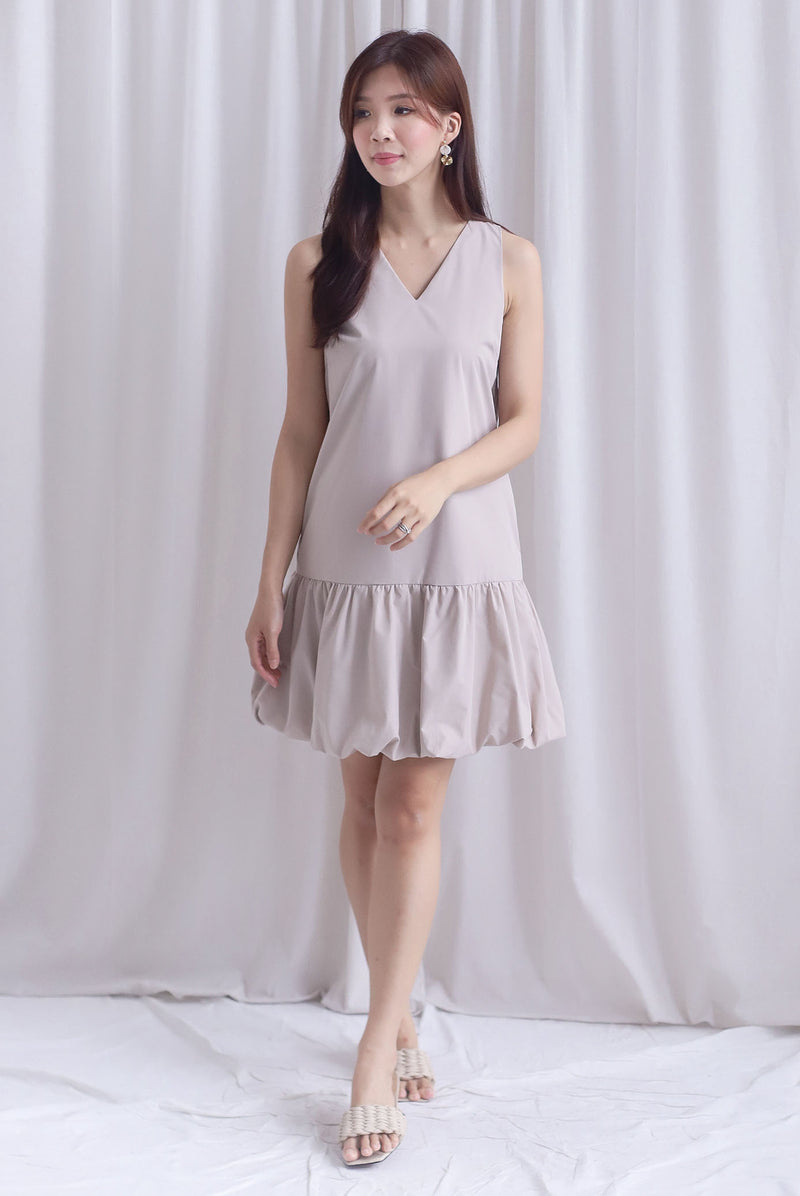 Agnella Balloon Hem Babydoll Dress In Ecru
