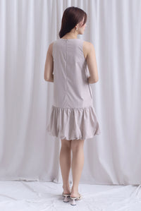 Agnella Balloon Hem Babydoll Dress In Ecru