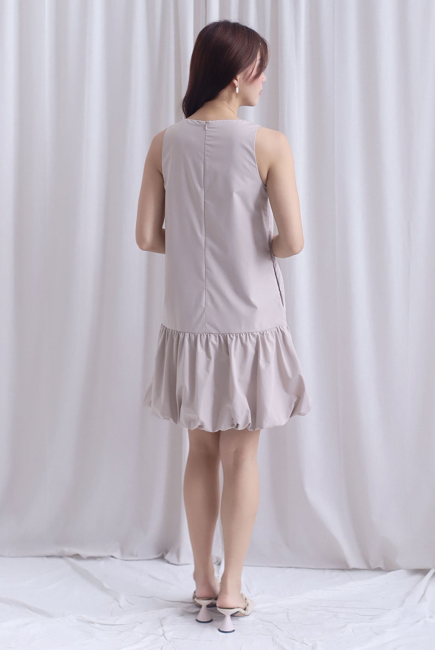 Agnella Balloon Hem Babydoll Dress In Ecru