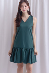 Agnella Balloon Hem Babydoll Dress In Forest Green
