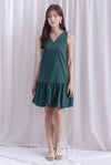 Agnella Balloon Hem Babydoll Dress In Forest Green