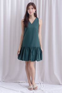 Agnella Balloon Hem Babydoll Dress In Forest Green