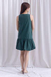 Agnella Balloon Hem Babydoll Dress In Forest Green