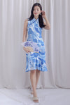 Akemi Scallop Oriental Collar Scallop Dress In Blue