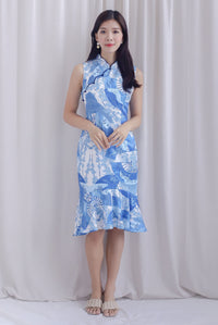 Akemi Scallop Oriental Collar Scallop Dress In Blue