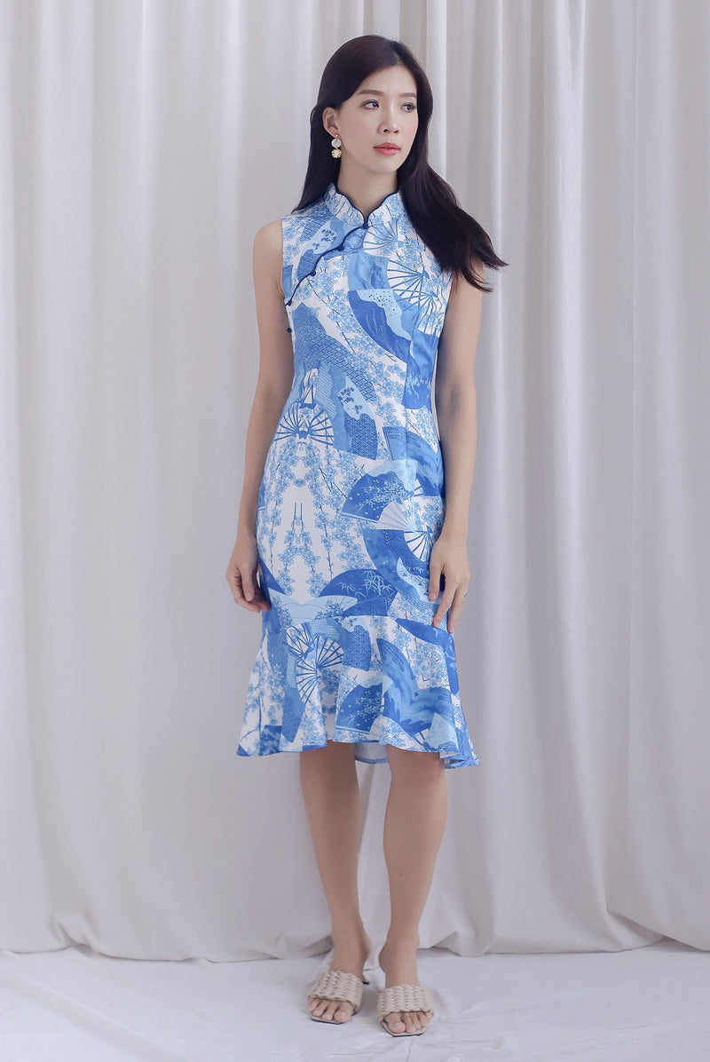 Akemi Scallop Oriental Collar Scallop Dress In Blue