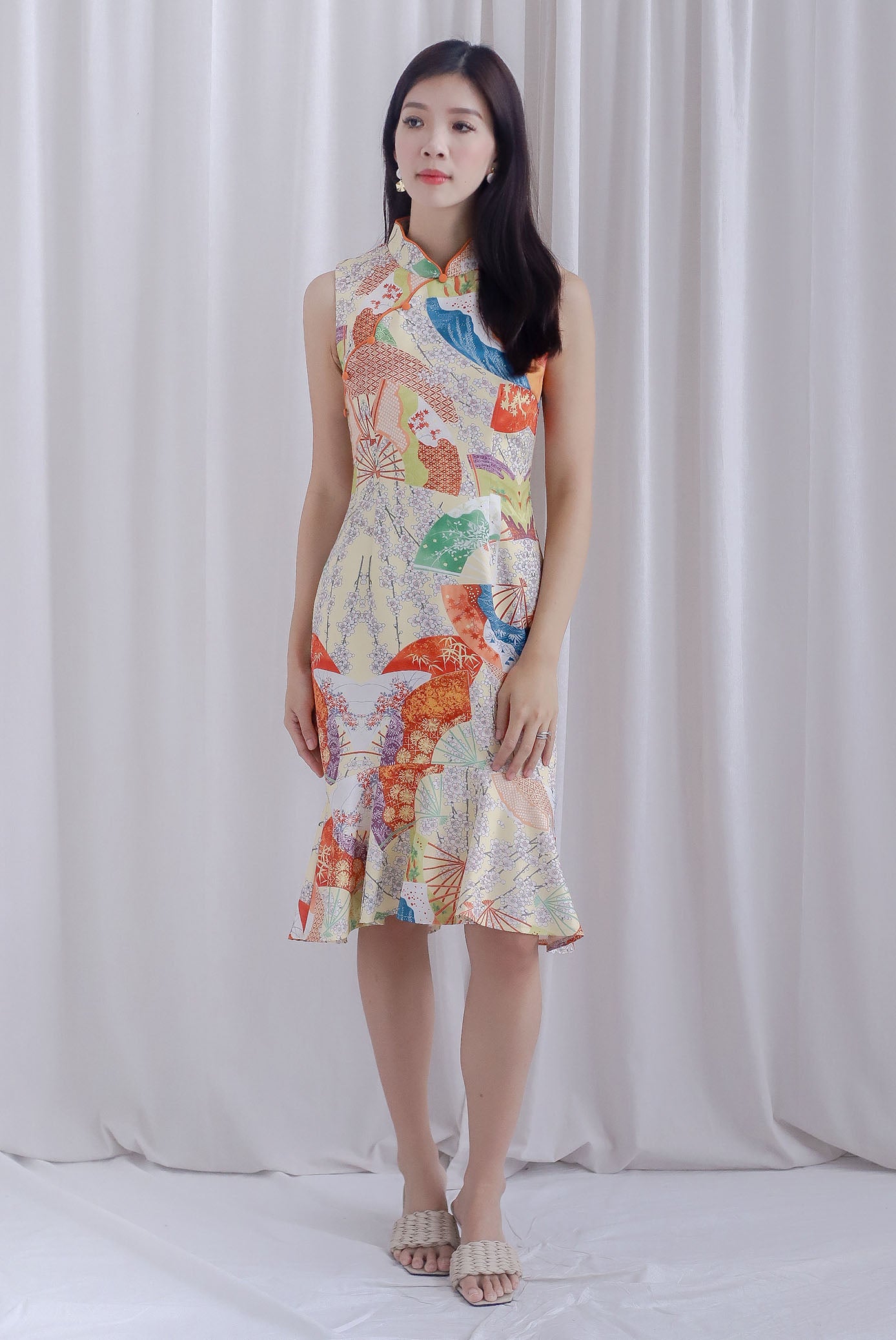 Akemi Scallop Oriental Collar Scallop Dress In Orange