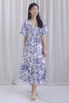 Alesha Puffy Sleeve Twist Knot Maxi Dress In Blue Porcelain