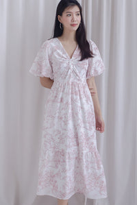 Alesha Puffy Sleeve Twist Knot Maxi Dress In Pink Porcelain