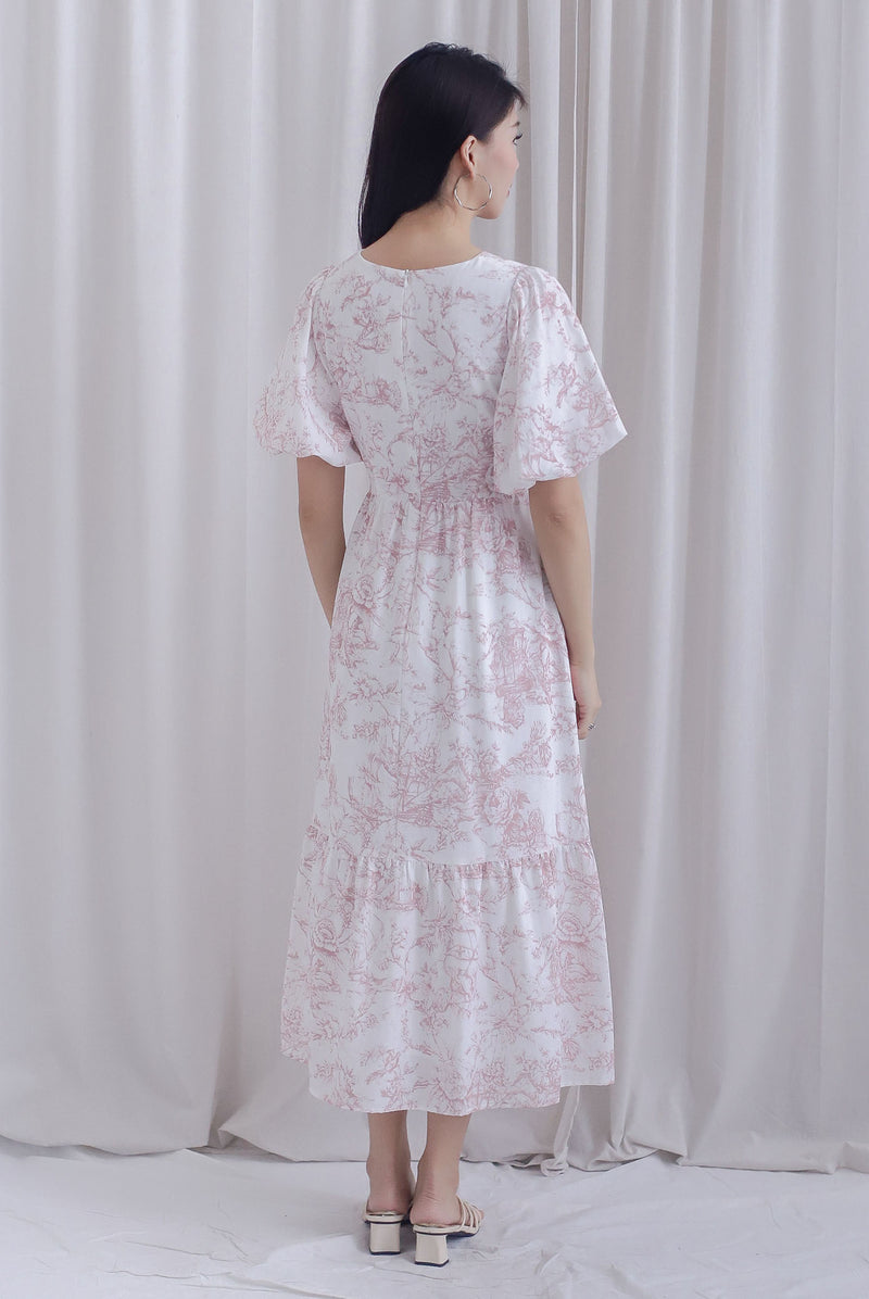 Alesha Puffy Sleeve Twist Knot Maxi Dress In Pink Porcelain