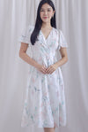 Amelia Brushstroke Sleeved Wrap Dress in Pink/Green