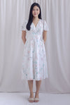 Amelia Brushstroke Sleeved Wrap Dress in Pink/Green